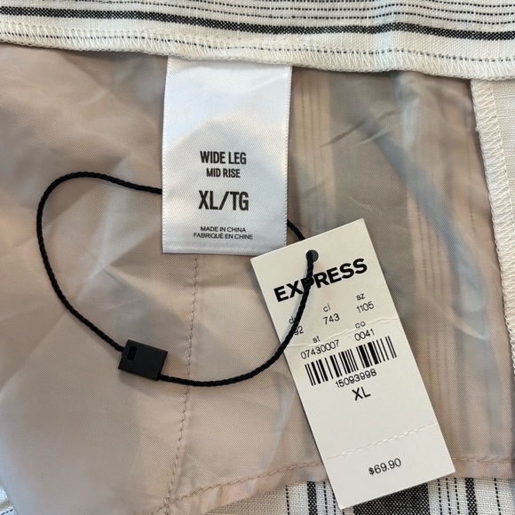 NEW Express Linen Cotton Blend Wide Leg Striped Pants White Gray Size XL - Picture 6 of 8